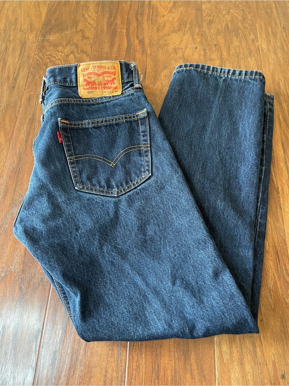 Levi's 505 Regular Fit Men's Jeans Dark Blue Denim Pants Size 30x30 Classic